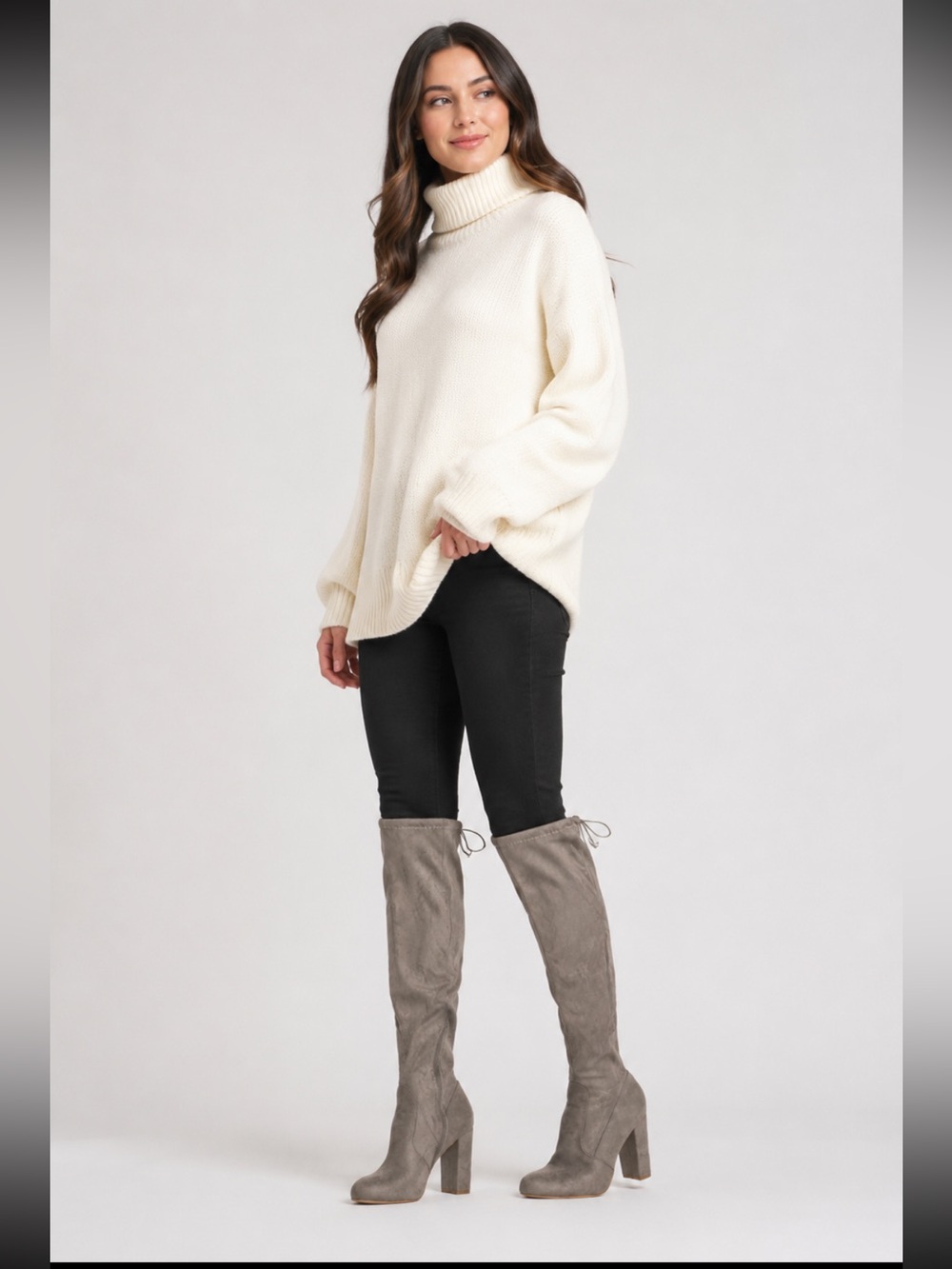 Gray Faux Suede Knee High Platform Boots Chunky 4” Block Heels Size 8.5